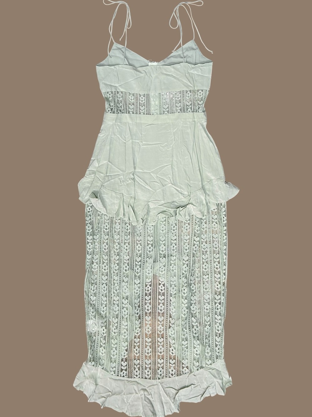 For Love & Lemons Sz L Dress Pia Maxi Green Lace Sleeveless Boho Party Wedding。 - Picture 4 of 10